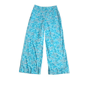 Lilly Pulitzer Womens Pants Size 4 Blue Fish Print Wide Flare Leg Beach Coastal